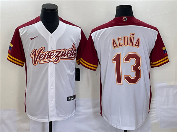 Men's Venezuela Baseball #13 Venezuela Acuña Jr. 2023 White World Baseball Classic Stitched Jersey